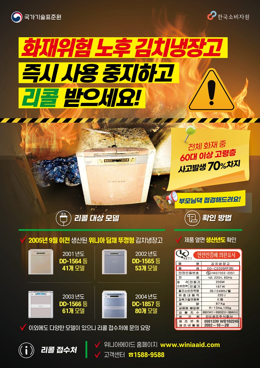 1.(주)위니아 딤채 리콜 김치냉장고 화재사고 예방 요청